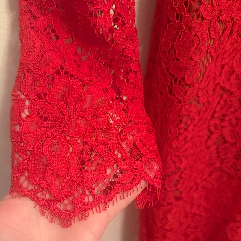 NEW House of CB Lisandra Lace Maxi Dress Red Crystal Trim Cutout Long Sleeve XS - Picture 9 of 15